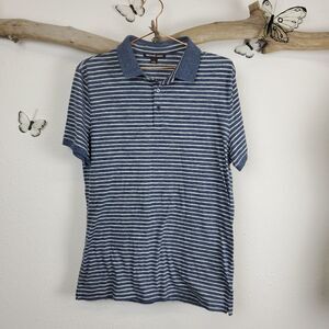 Michael Kors blue gray  striped polo style shirt